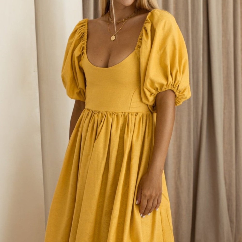 ELF Women's Long Sleeve Dress - Mustard Yellow - Picture 3 of 11